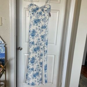 Windsor White Dress with Blue Floral Print